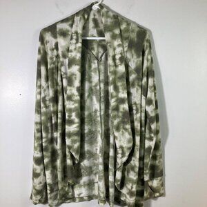 Womens Comfort Code Cuddl Duds Open Cardigan Tie Dye Green White M Thumb Holes